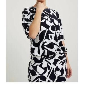 Joseph Ribkoff Dark Blue White Abstract Two Piece Skirt w Top Set Size 8